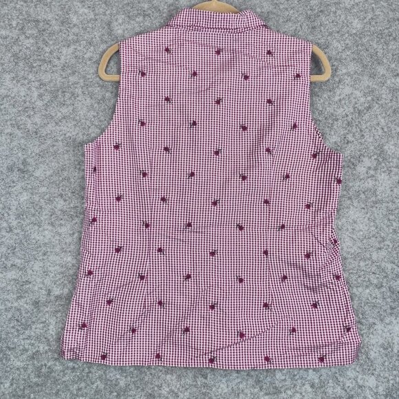 Vtg Womens L Red Gingham Western Sleeveless Silk Shirt Floral Detail by E.P. Pro - Picture 3 of 11